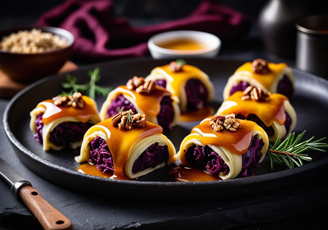 Red Cabbage Rolls with Barley and Walnuts