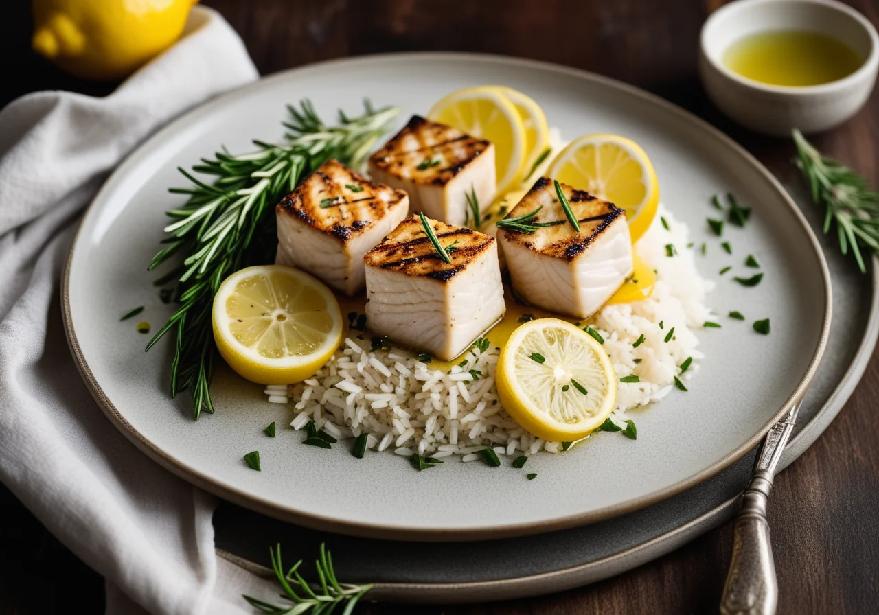 Swordfish Lemon Skewers with Herb Rice