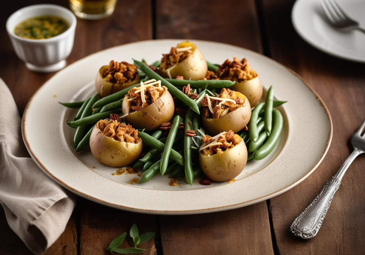 Oven‑baked Potato with Spiced Chicken and Green Bean Medley