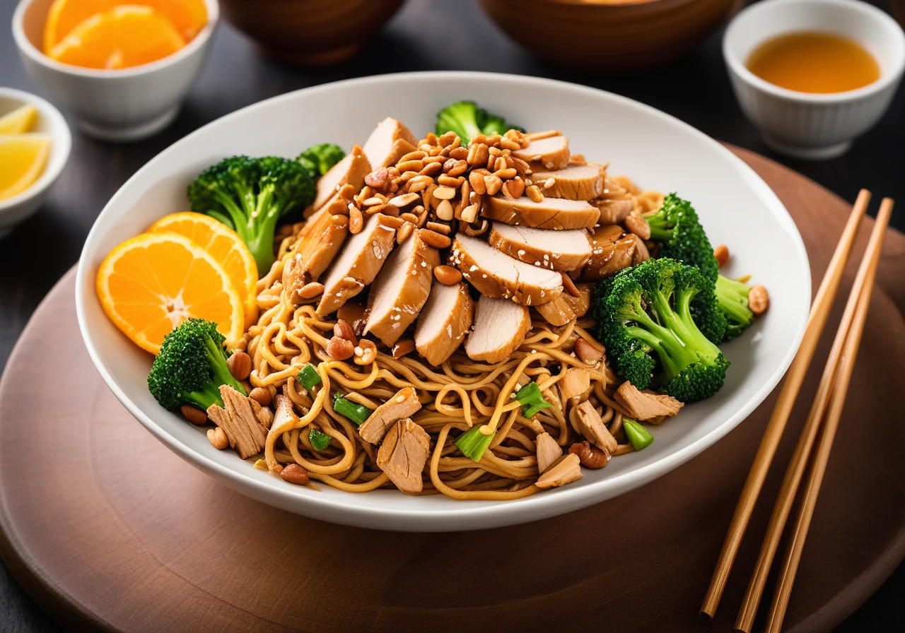 Stir‑Fried Mie Noodles with Chicken, Broccoli and Orange