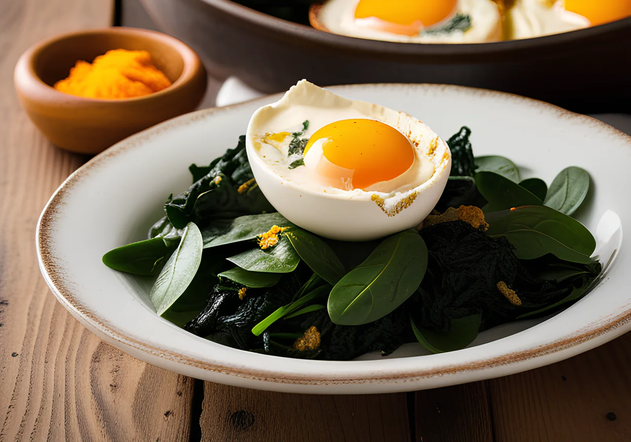 Baked Eggs with Spinach, Cream Cheese, and Mashed Potatoes