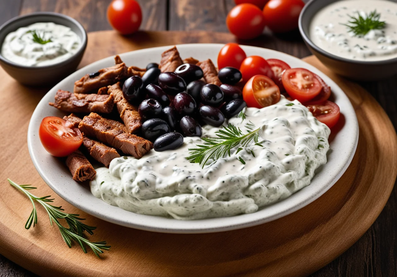Gyros made with pork and tzatziki
