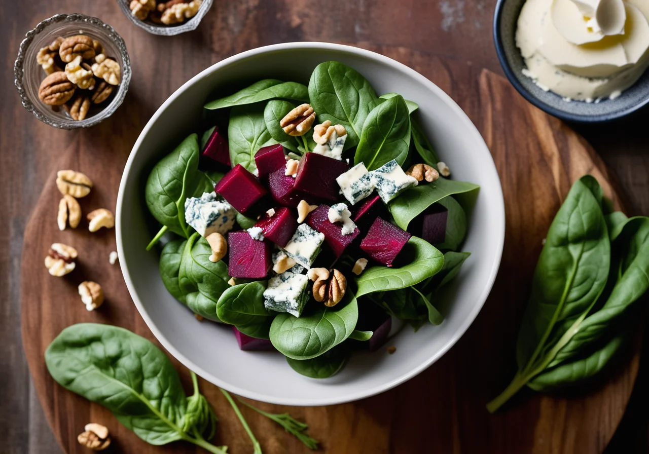 Spinach, Beetroot, Gorgonzola and Walnut Salad