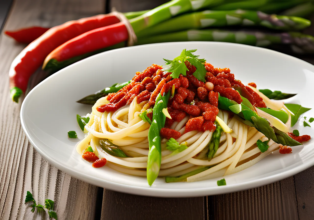 Spaghetti with Chili and Asparagus