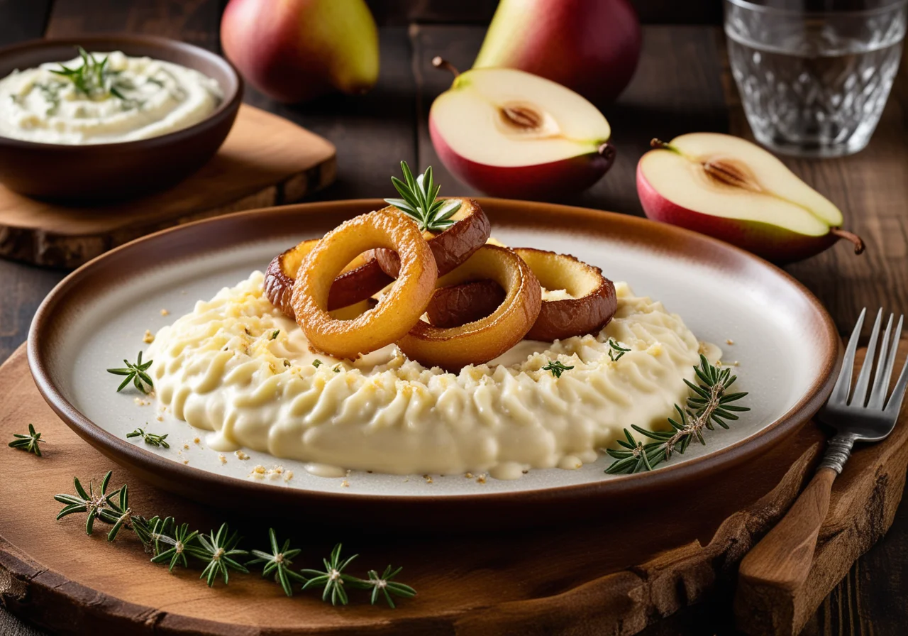 Risoni with Gorgonzola Foam, Pears and Onions