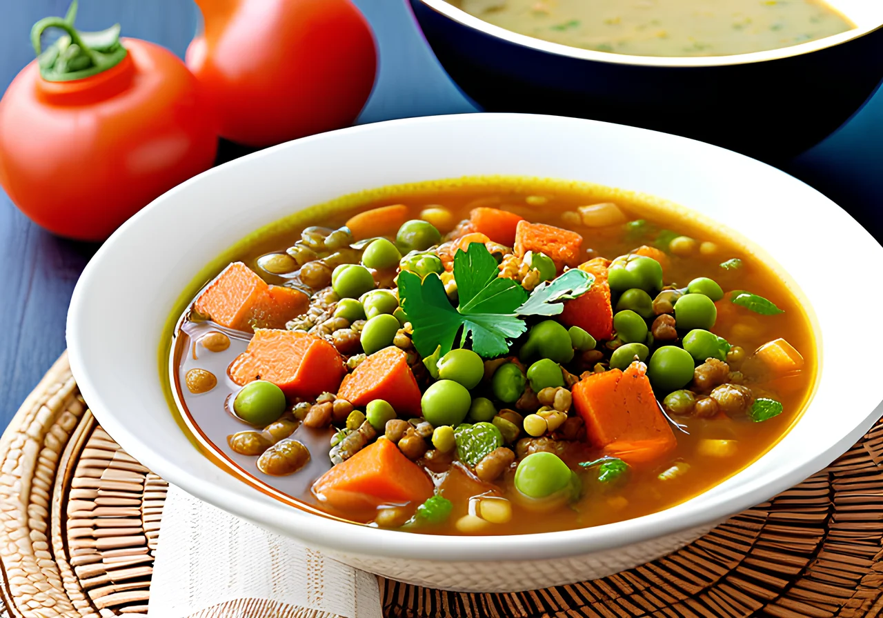 Vegetable and Lentil Soup with Peas