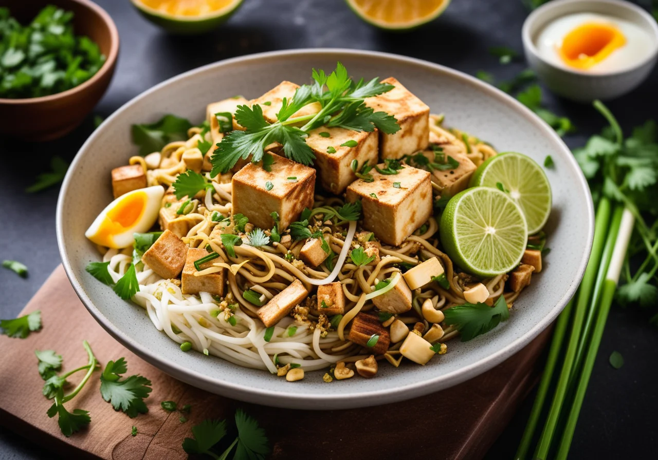 Thai Noodle Tofu Stir-Fry with Nuts and Eggs