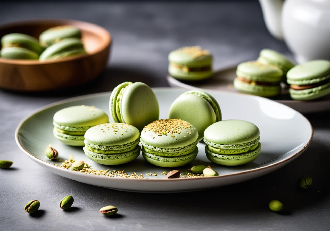 Matcha Green Tea Macarons with Pistachios