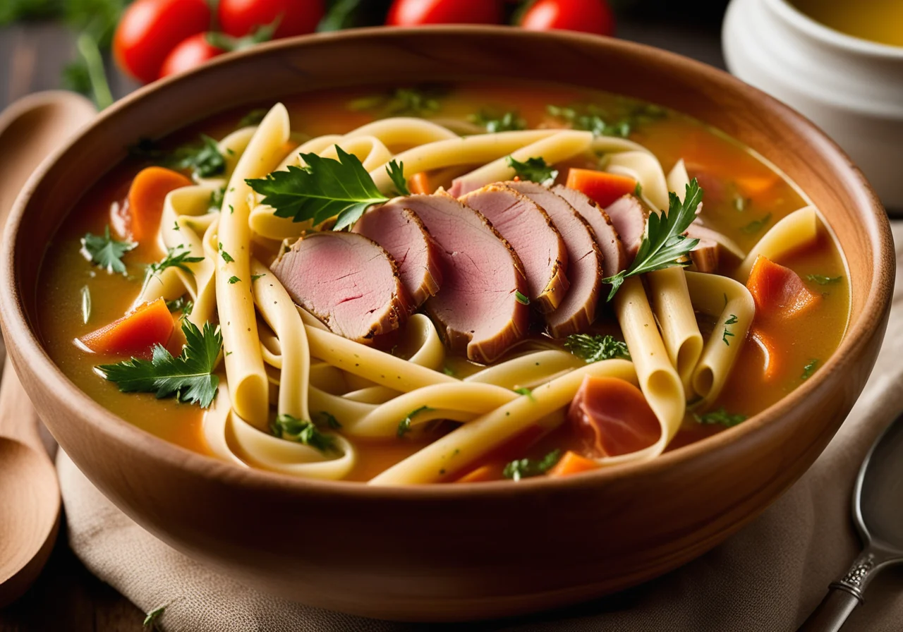 Hearty Vegetable Soup with Italian Prosciutto and Pasta