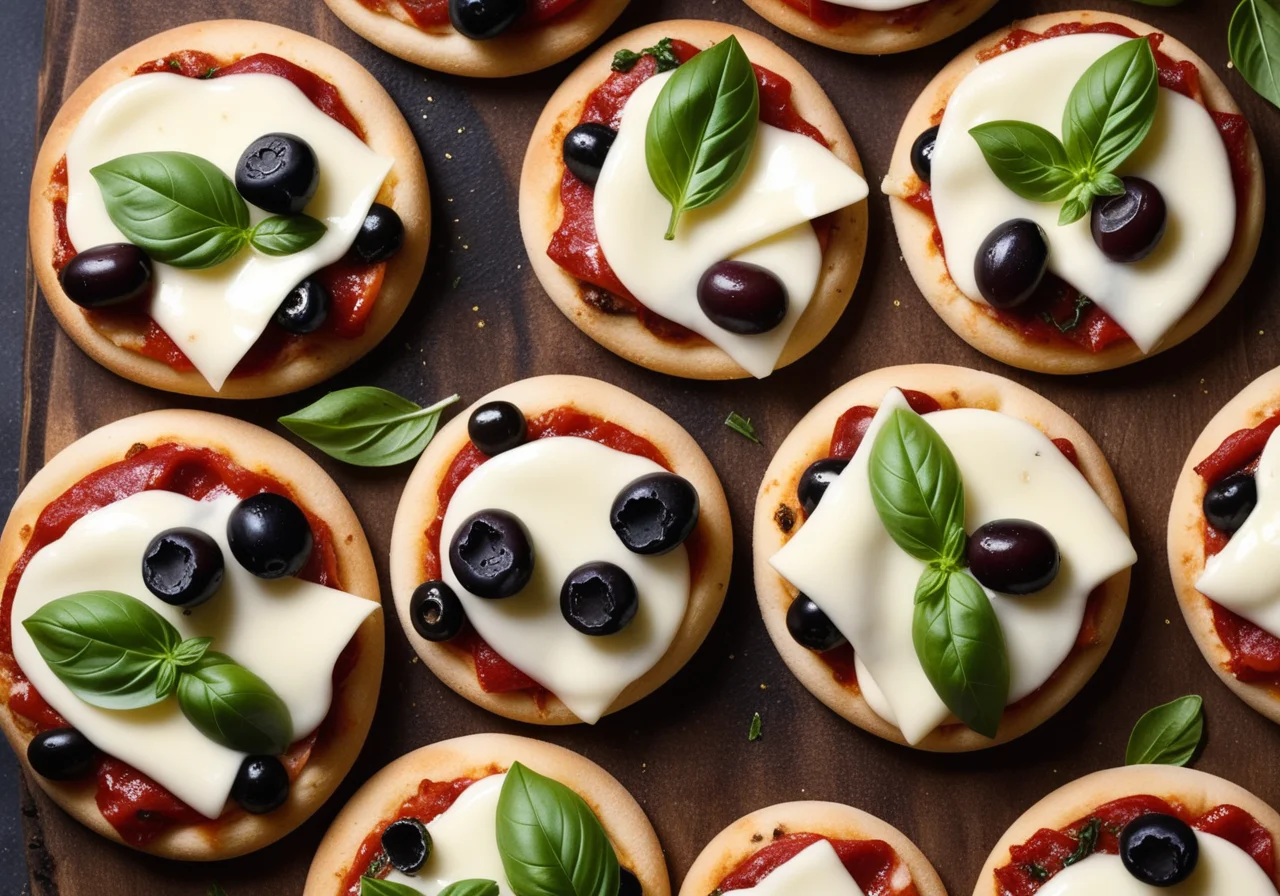 Mini Pizza Bites with Olive, Mozzarella and Ham