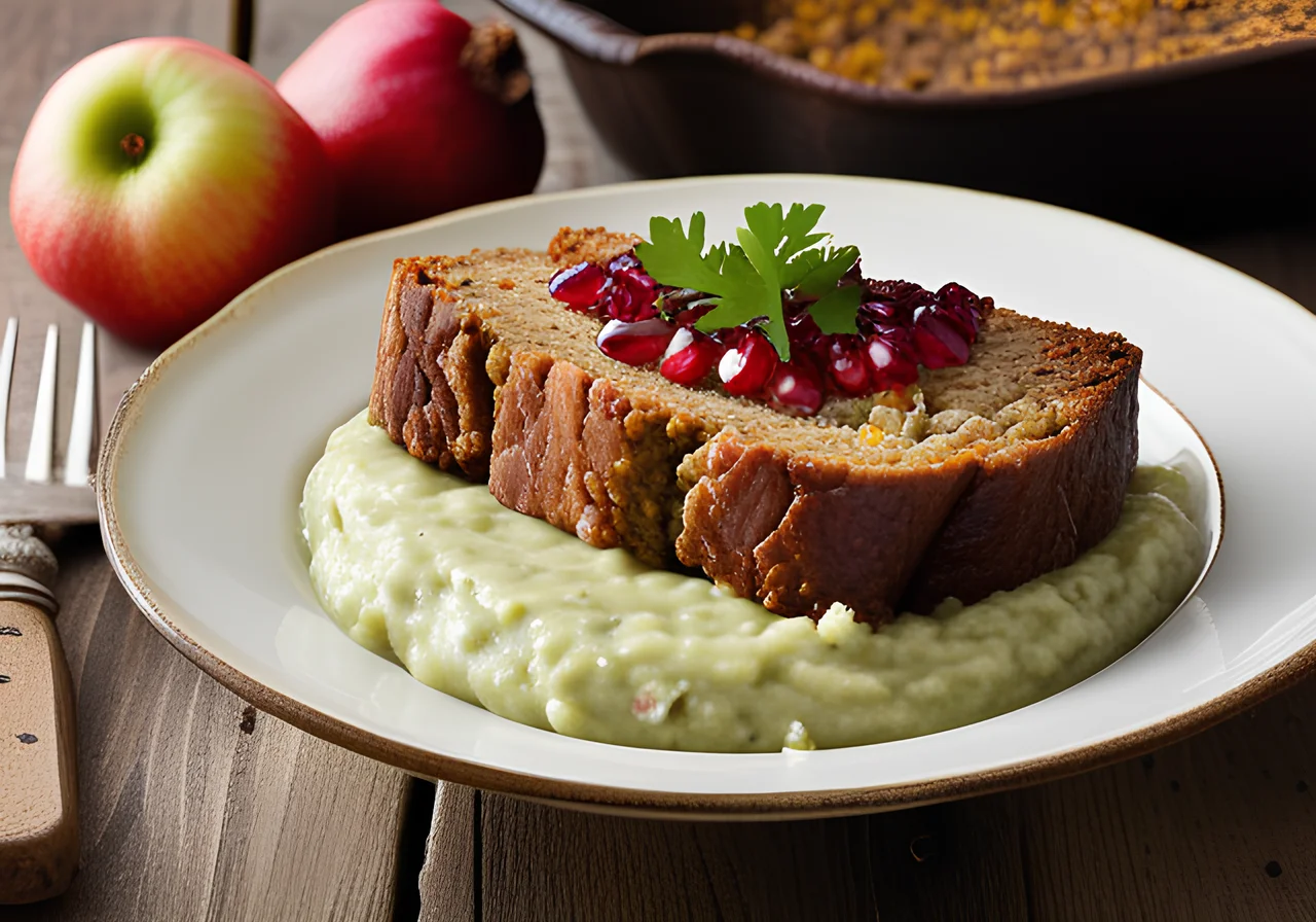 Rice-Lentil Loaf on Celery Puree with Apple Chutney