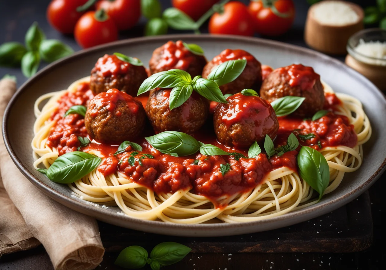 Meatballs with Tomato Filling on Tomato Sauce