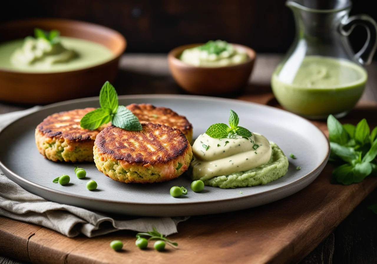Salmon Patties with Pea Puree