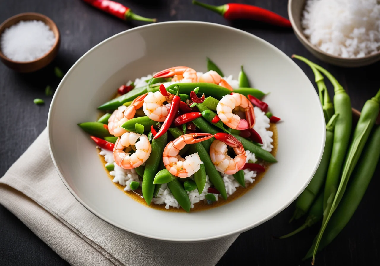 Shrimps with Vegetables in Vanilla Coconut Sauce
