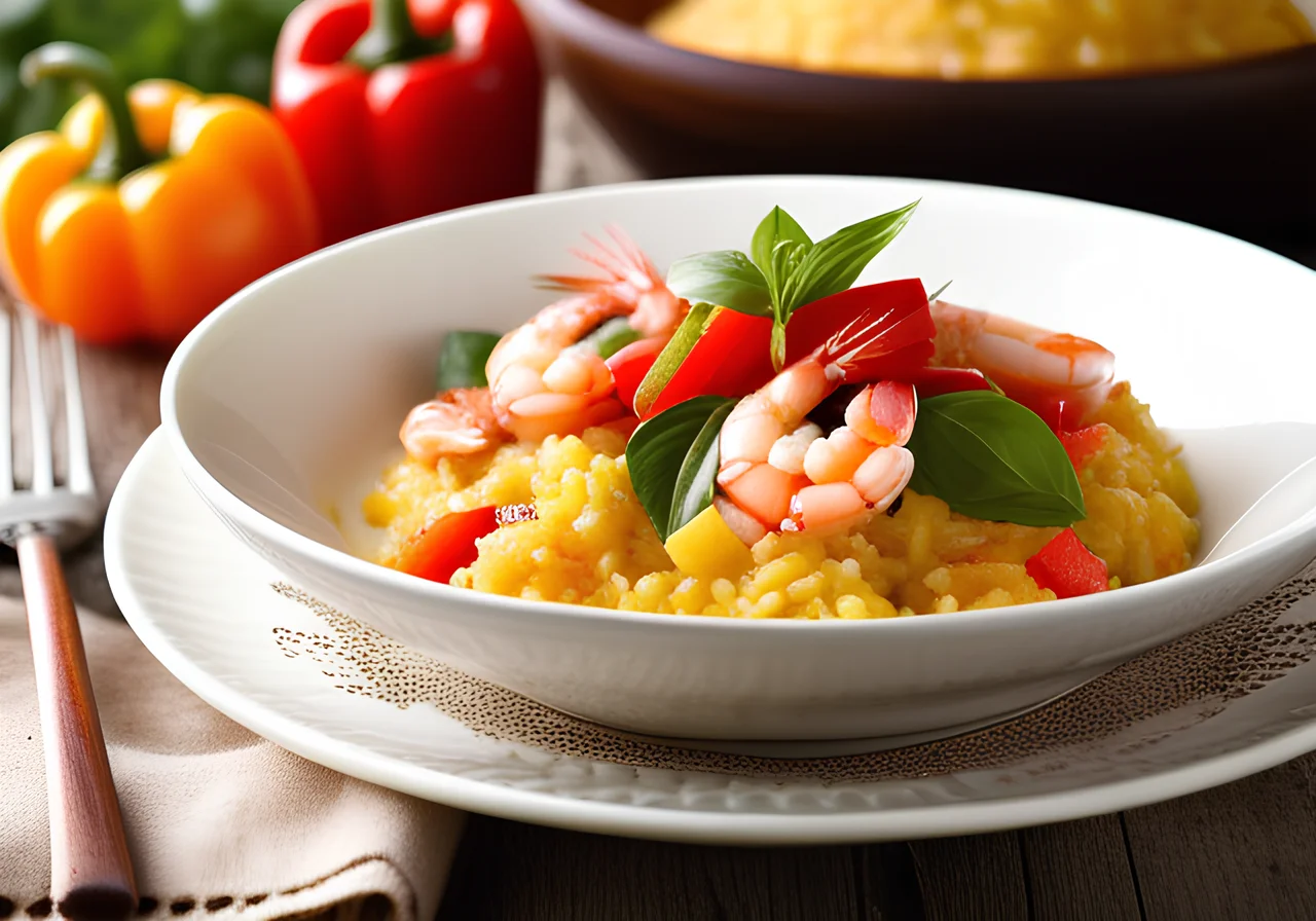 Oven Risotto with Shrimp and Bell Pepper