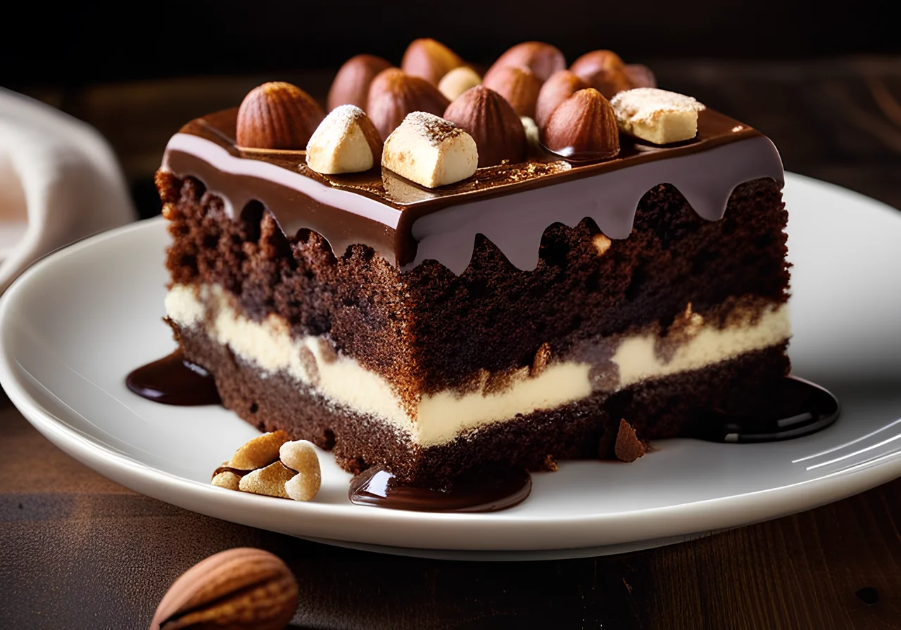 Chocolate Nut Cake with Cheese Cream
