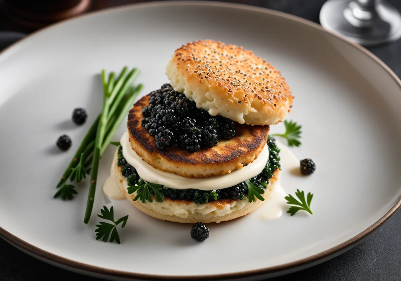 Fish Patty with Caviar Chives Cream