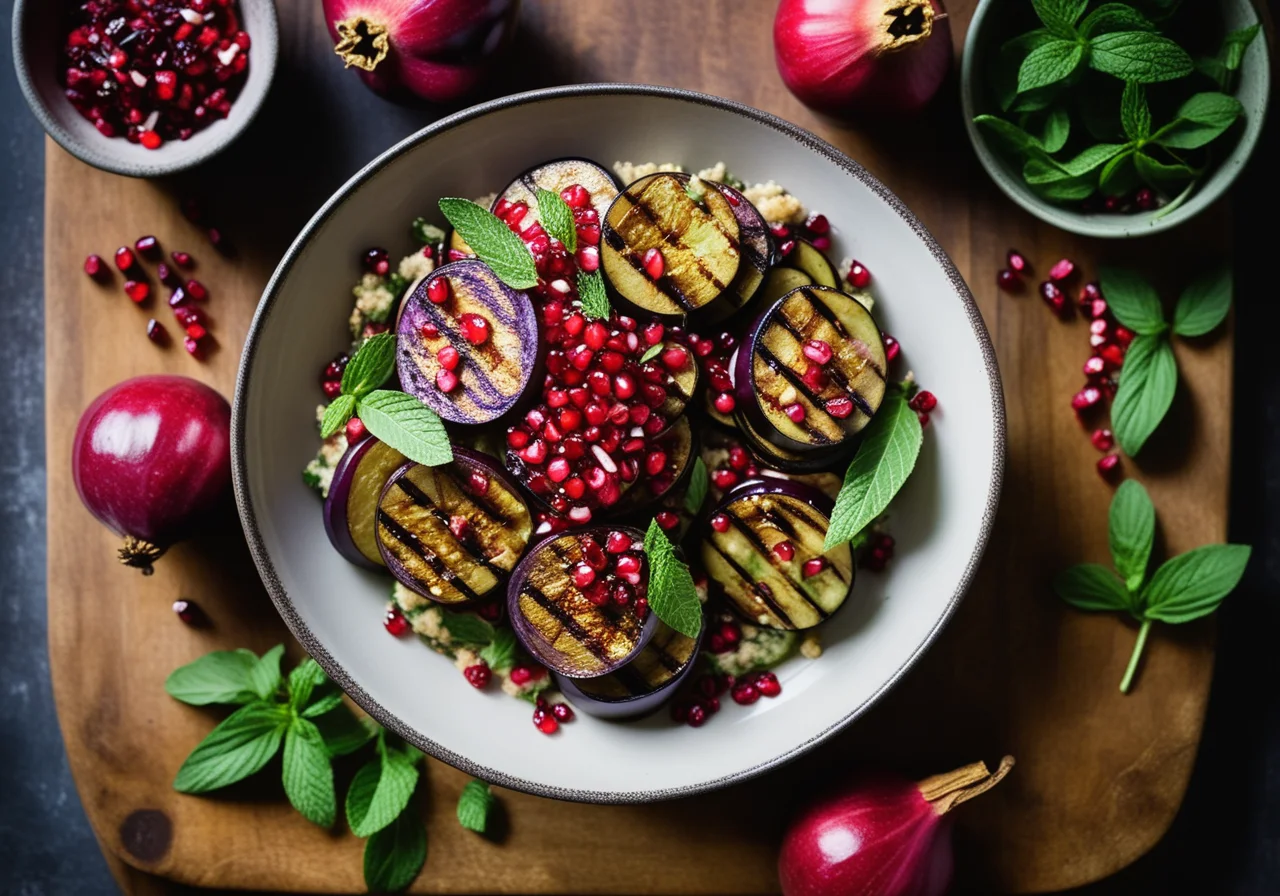 Grilled Eggplant Salad with Pomegranate and Mint
