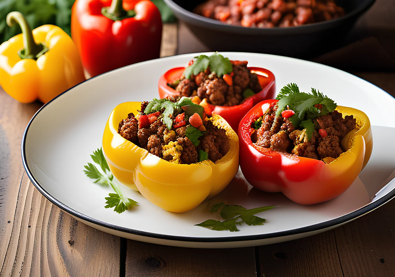 Stuffed Bell Peppers with Beans and Ground Meat