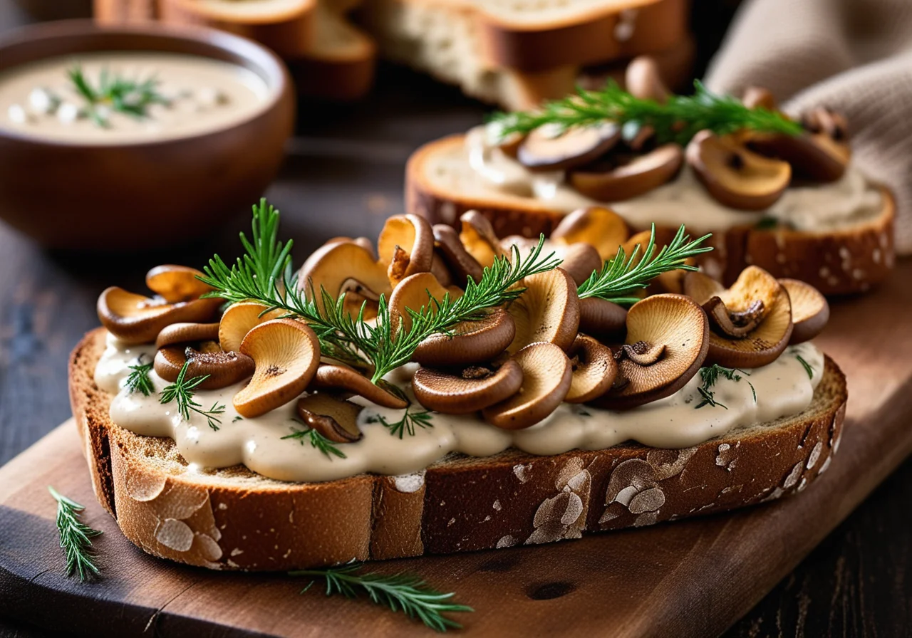 Dill‑Chanterelles with Toasted Bread