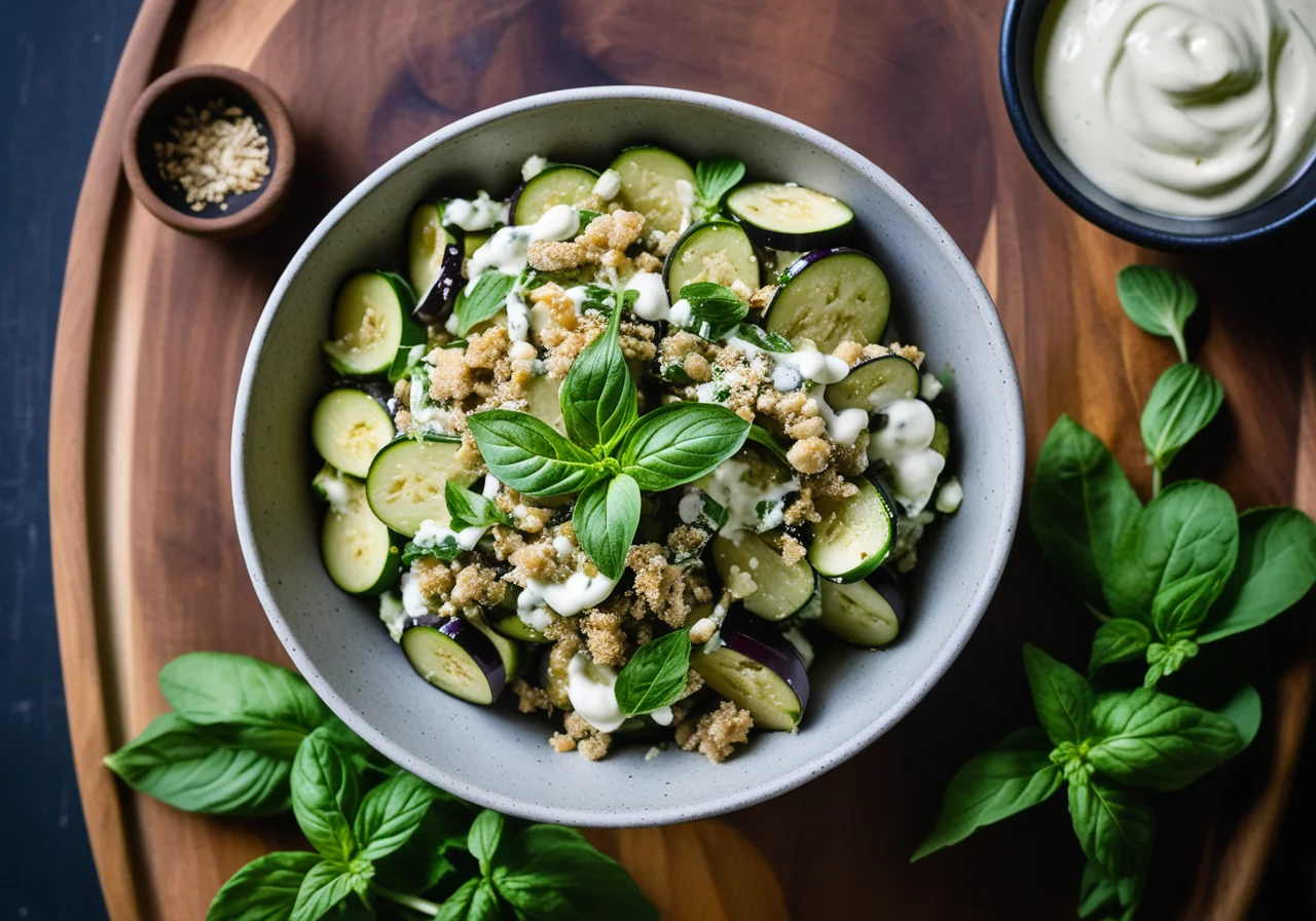 Eggplant Zucchini Salad with Chickpeas