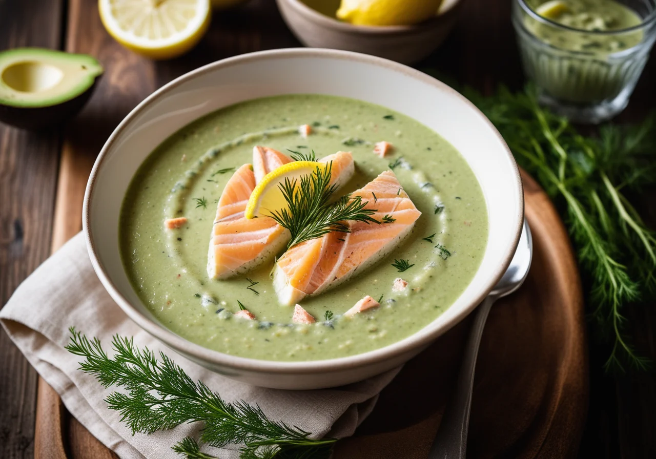 Avocado Dill Soup with Smoked Trout