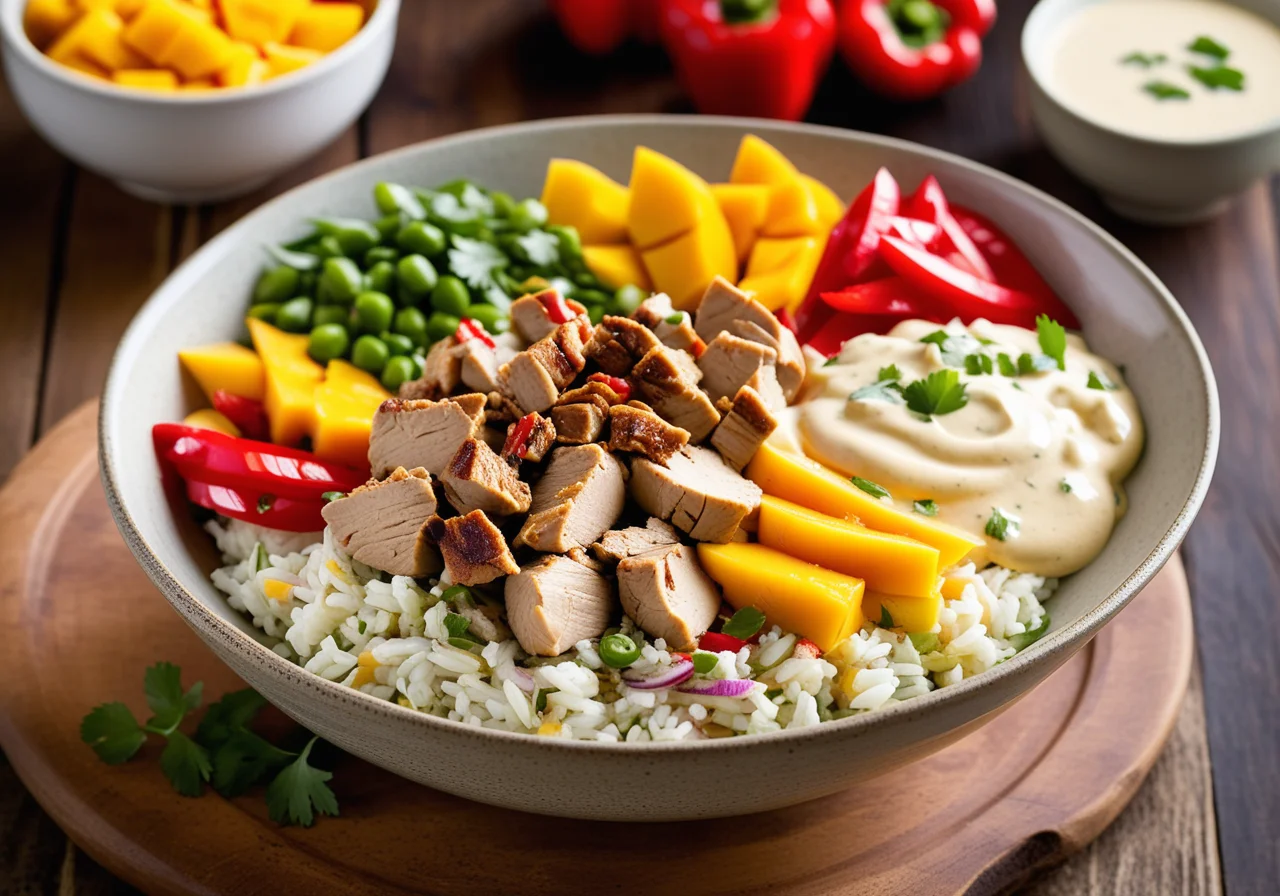 Rice Pepper Salad with Mango and Cooked Curry Chicken
