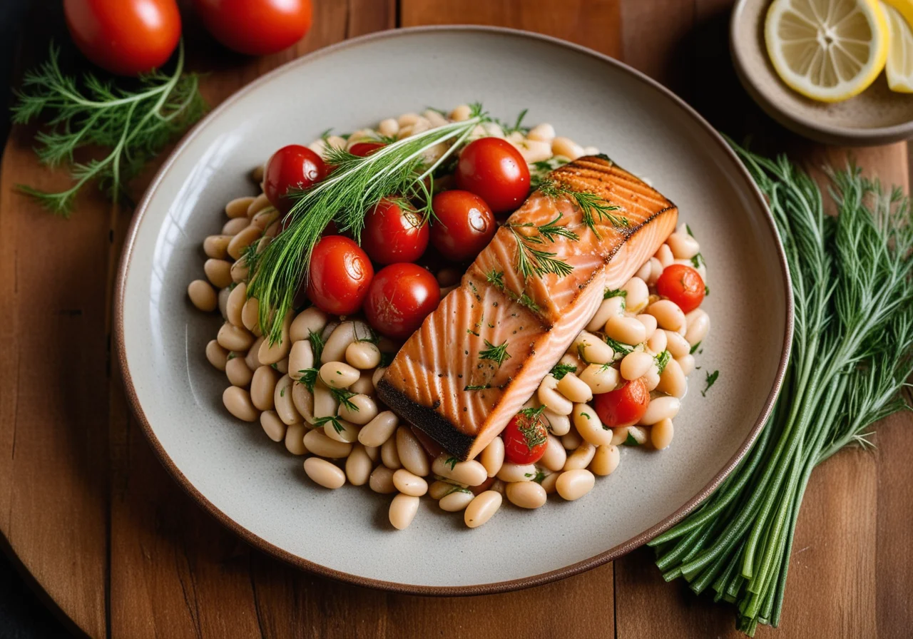 Salmon with Beans, Tomatoes and Vegetable