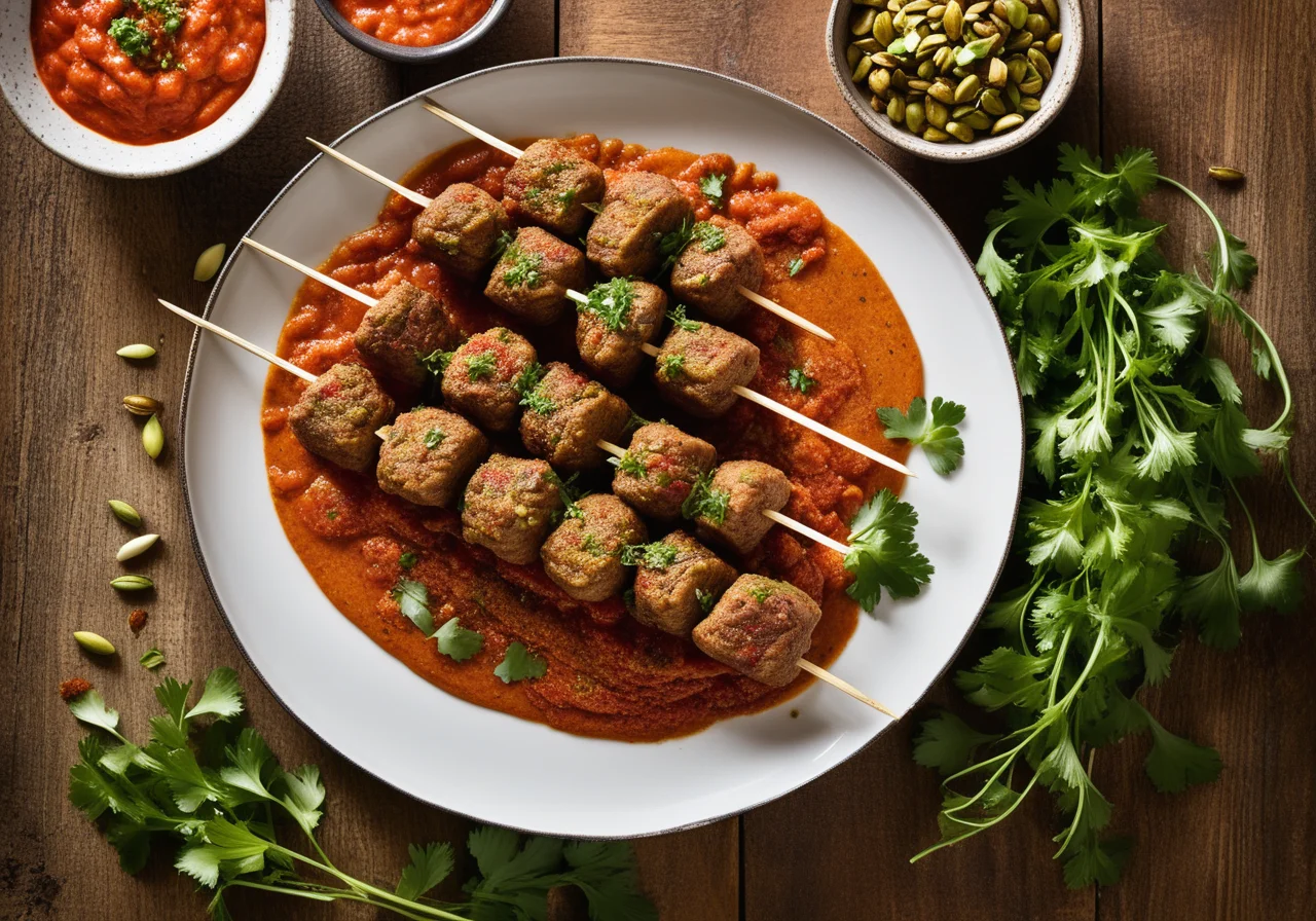 Kafta Kebabs with Muhammara Sauce