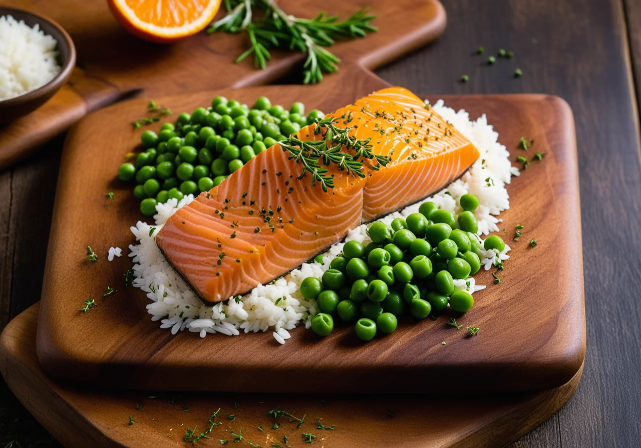 Orange Salmon with Thyme Crust and Rice & Peas