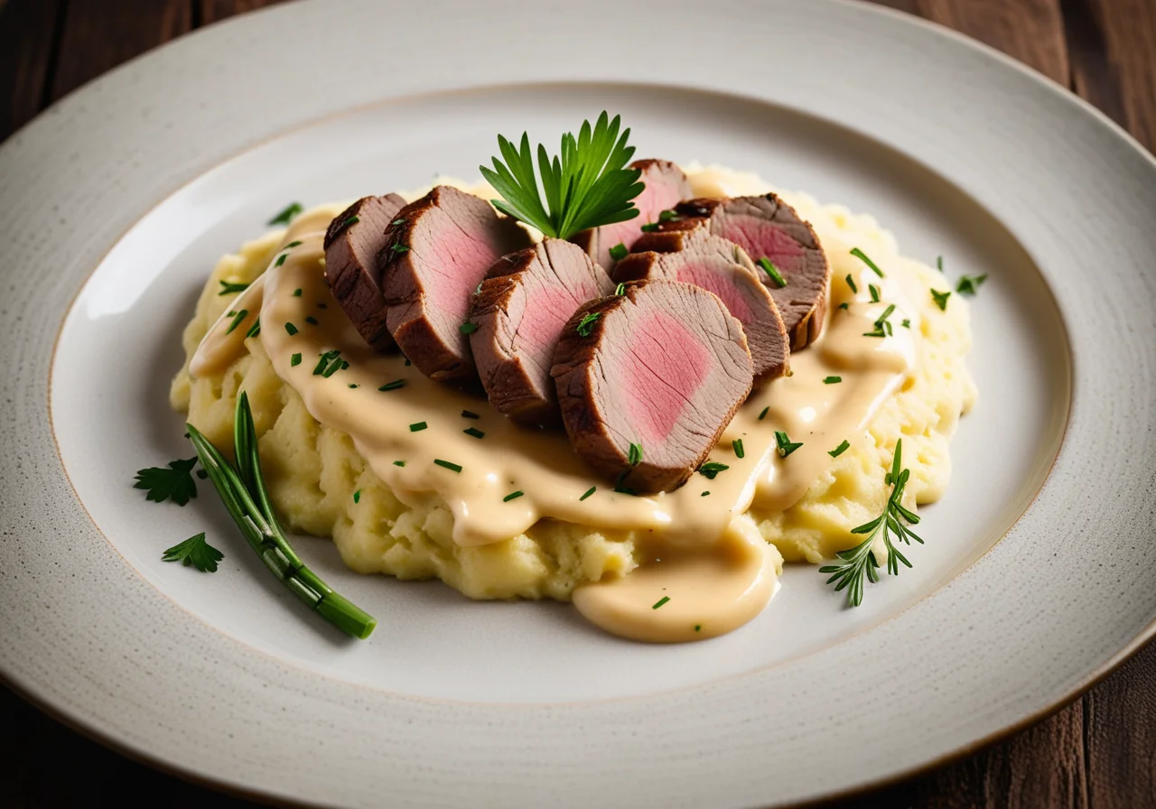 Creamy Veal Strips with Mashed Potatoes