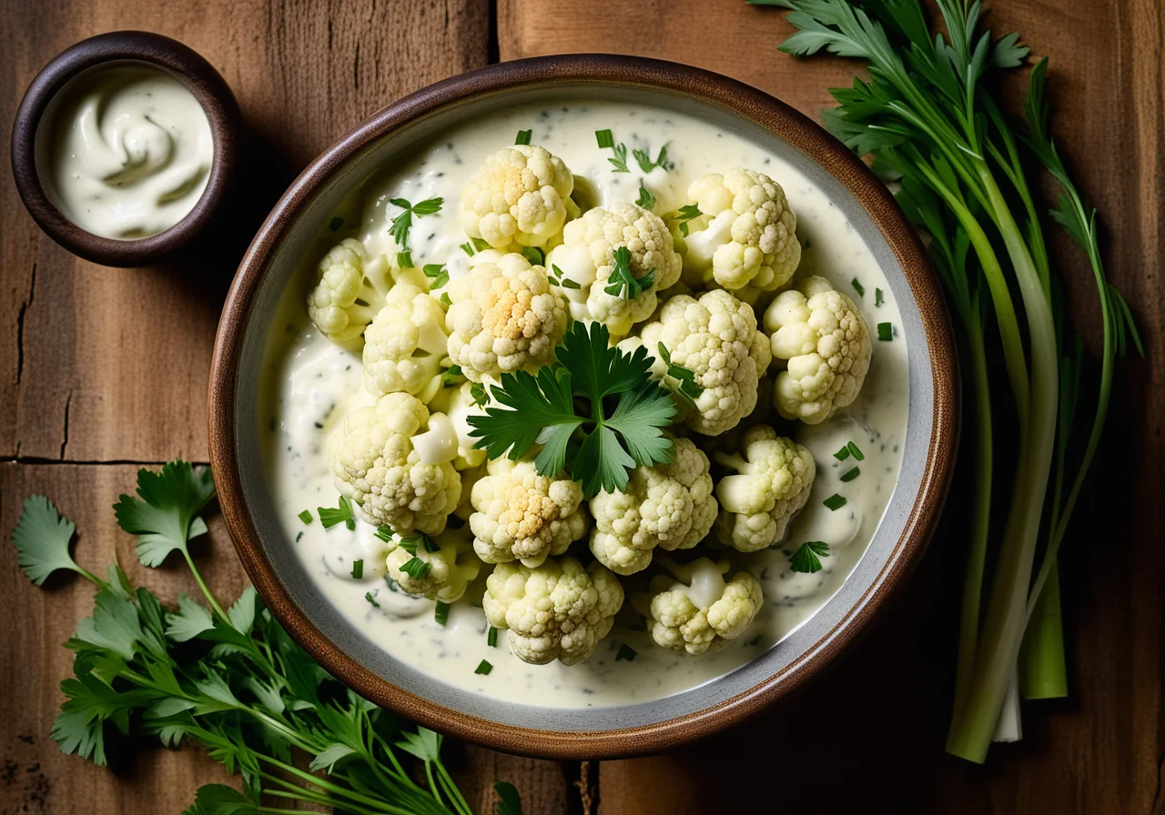 Marinated Cauliflower with Herb Yogurt Dip