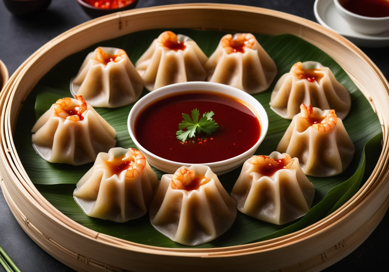 Shrimp Dumplings (Dim Sum) with Sweet and Sour Sauce