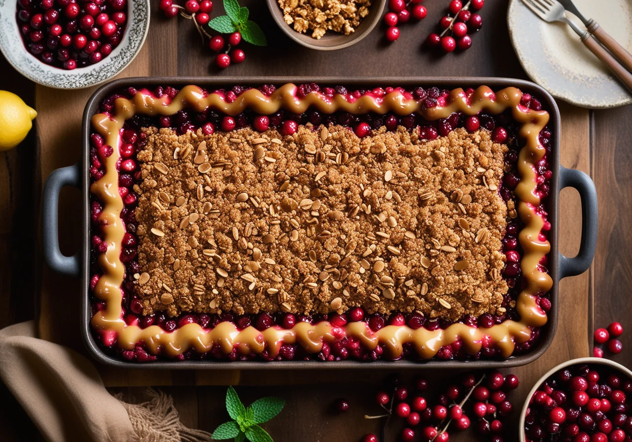 Sweet Casserole with Cranberries and Nut Crumble