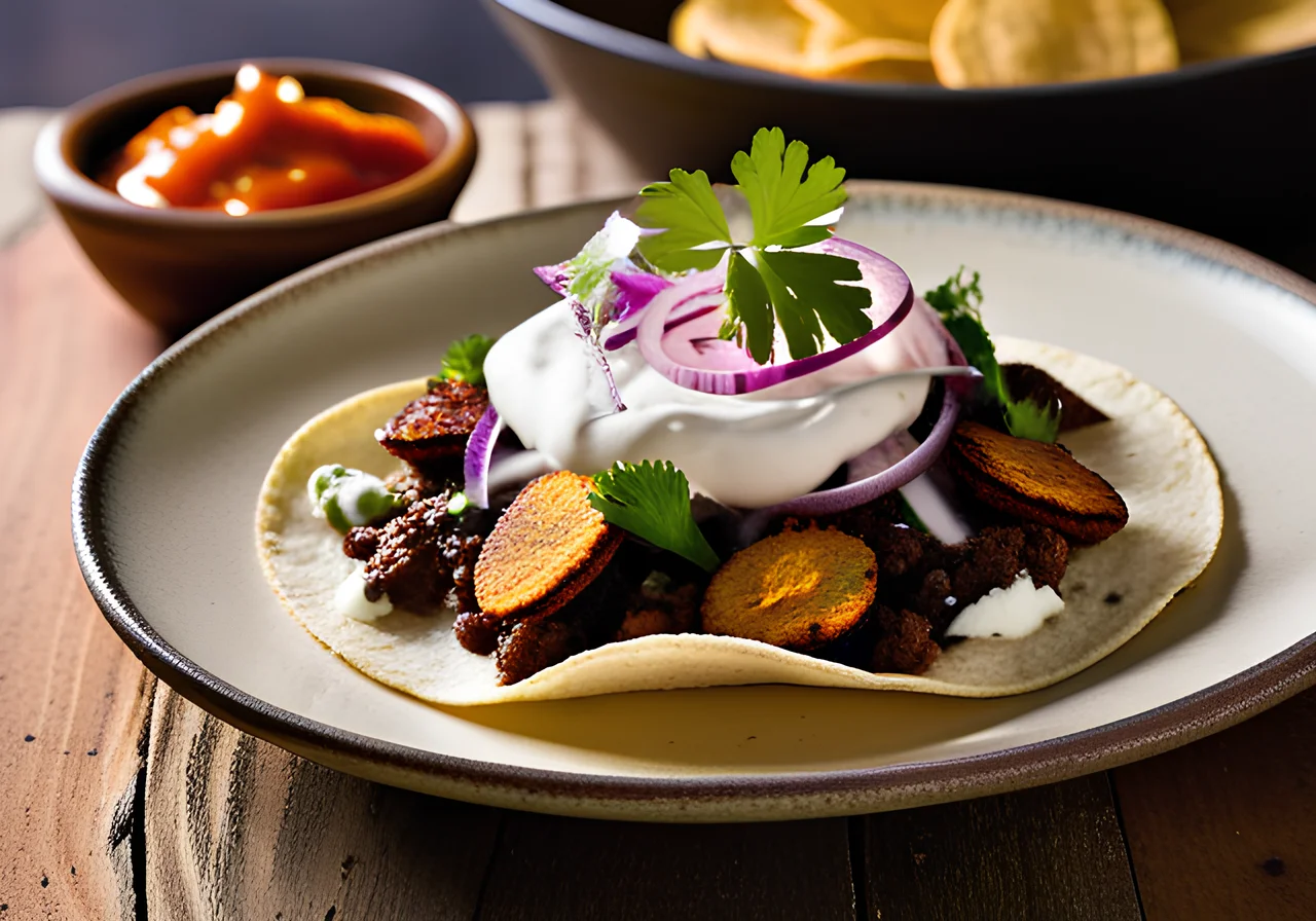 Cauliflower Bean Mole Tacos with Sour Cream