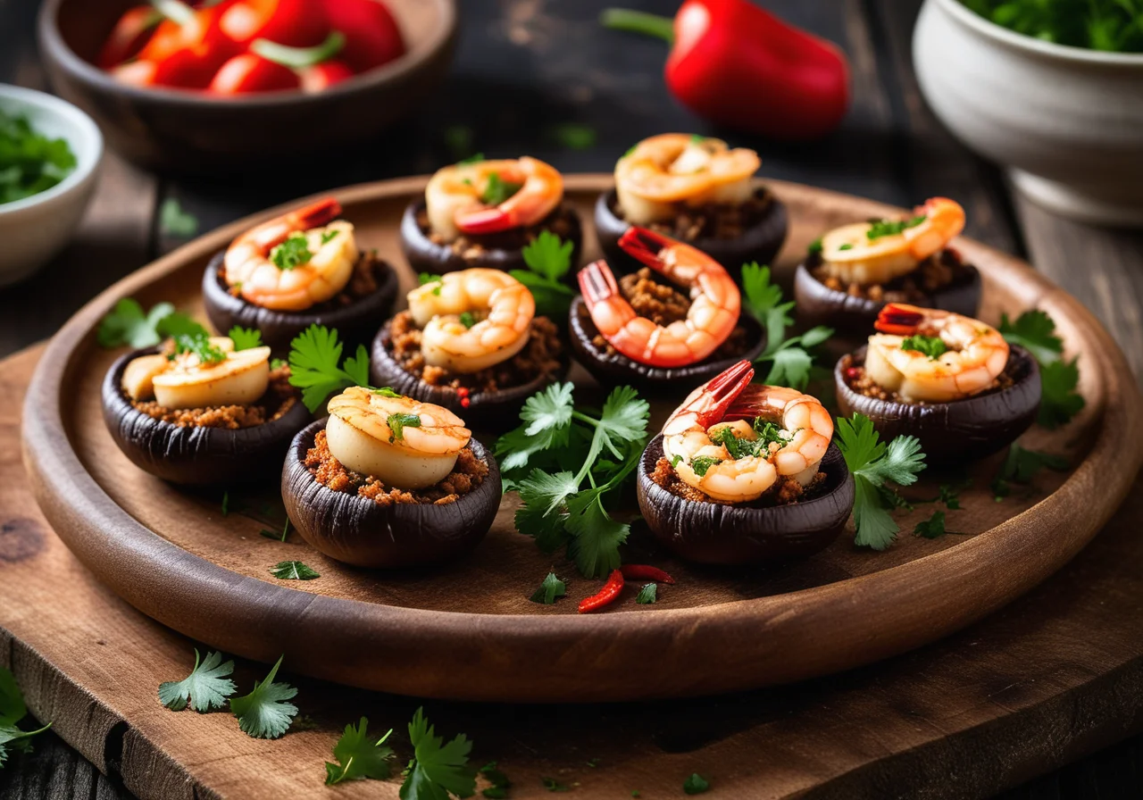 Portobello Mushroom Stuffed with Shrimp and Minced Meat