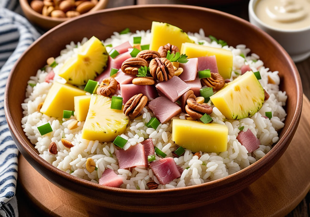 Rice salad with ham and pineapple