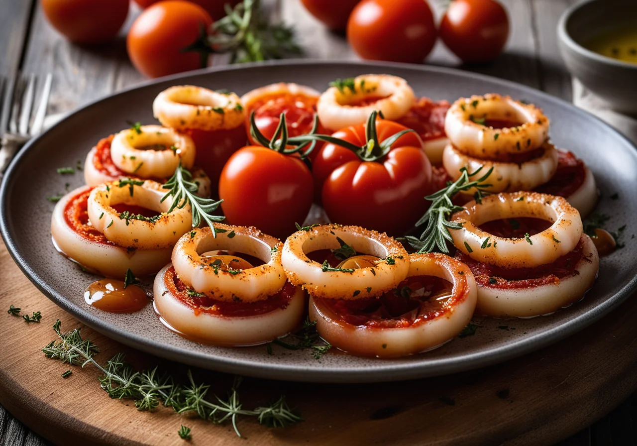 Stuffed Squid on Fried Tomato Slices