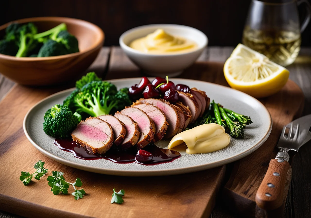 Duck with Cherries and Sides
