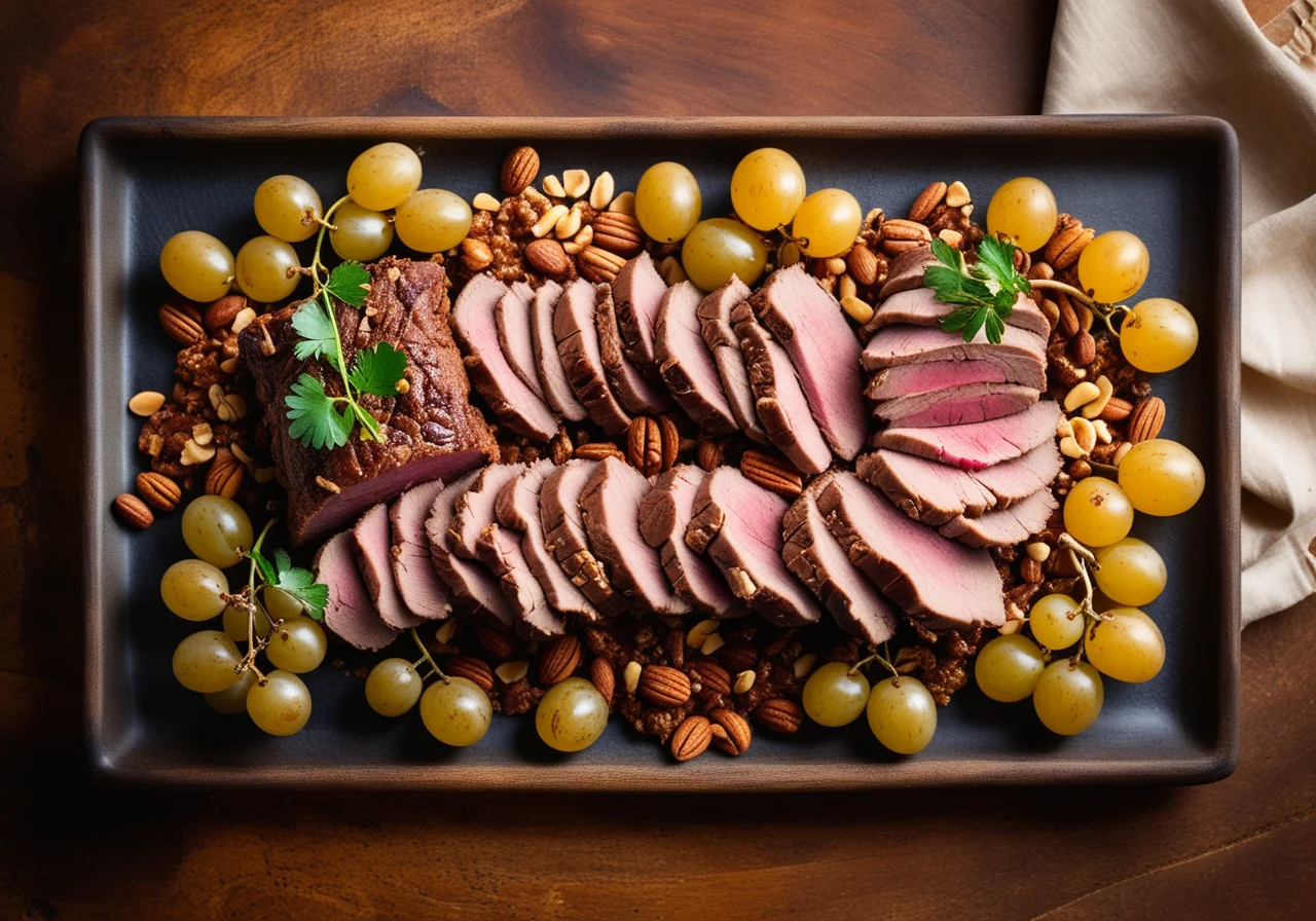 Lamb Shoulder with Grapes and Roasted Green Wheat (Freekeh)