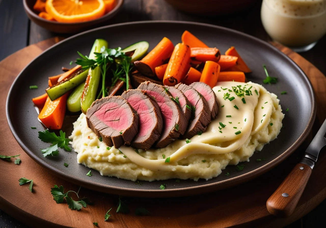 Lamb Fillet with Mashed Potatoes and Vegetables