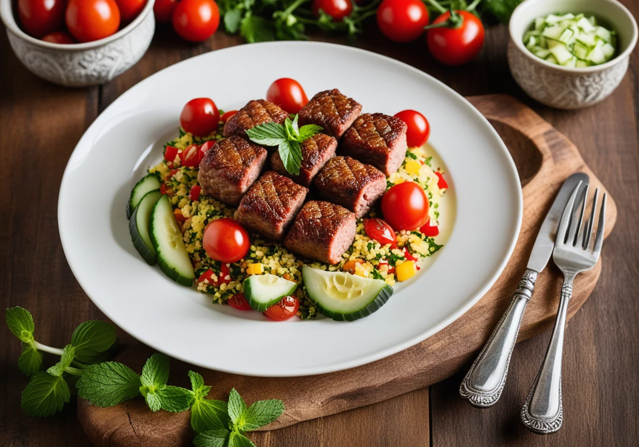 Ground Meat Rolls with Bulgur Salad