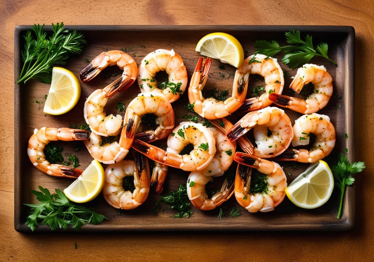 Shrimp tails in herb oil with garlic