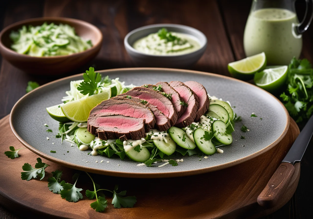 Calf Roast Beef with Coriander Remoulade and Lime Cucumber Salad