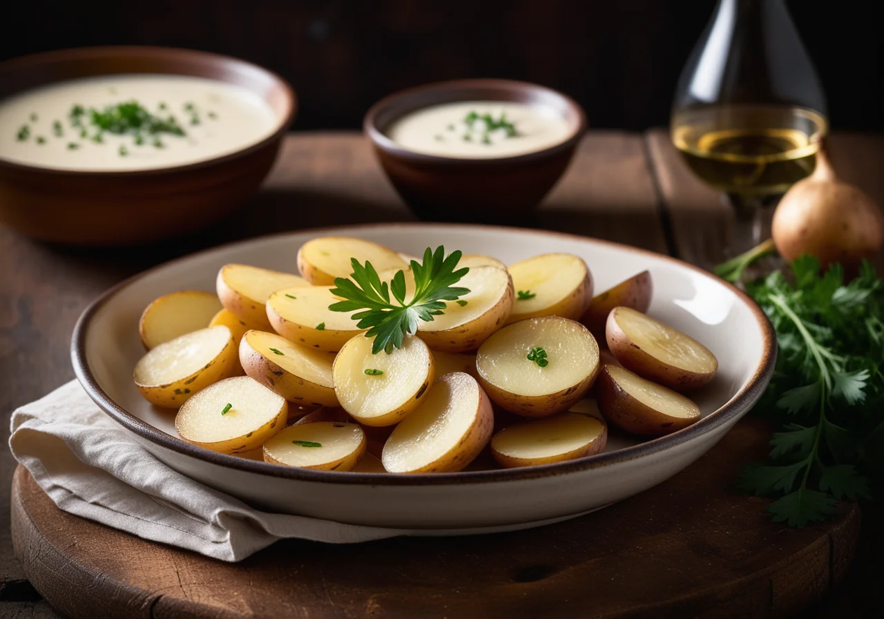 Pan‑fried Potatoes with Wine Onion Sauce