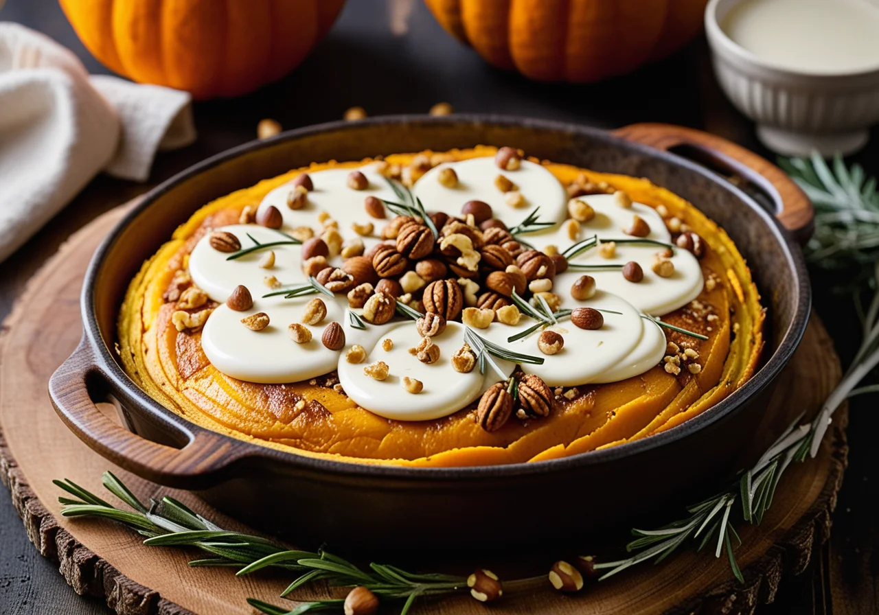 Pumpkin Gratin with Leek and Hazelnuts