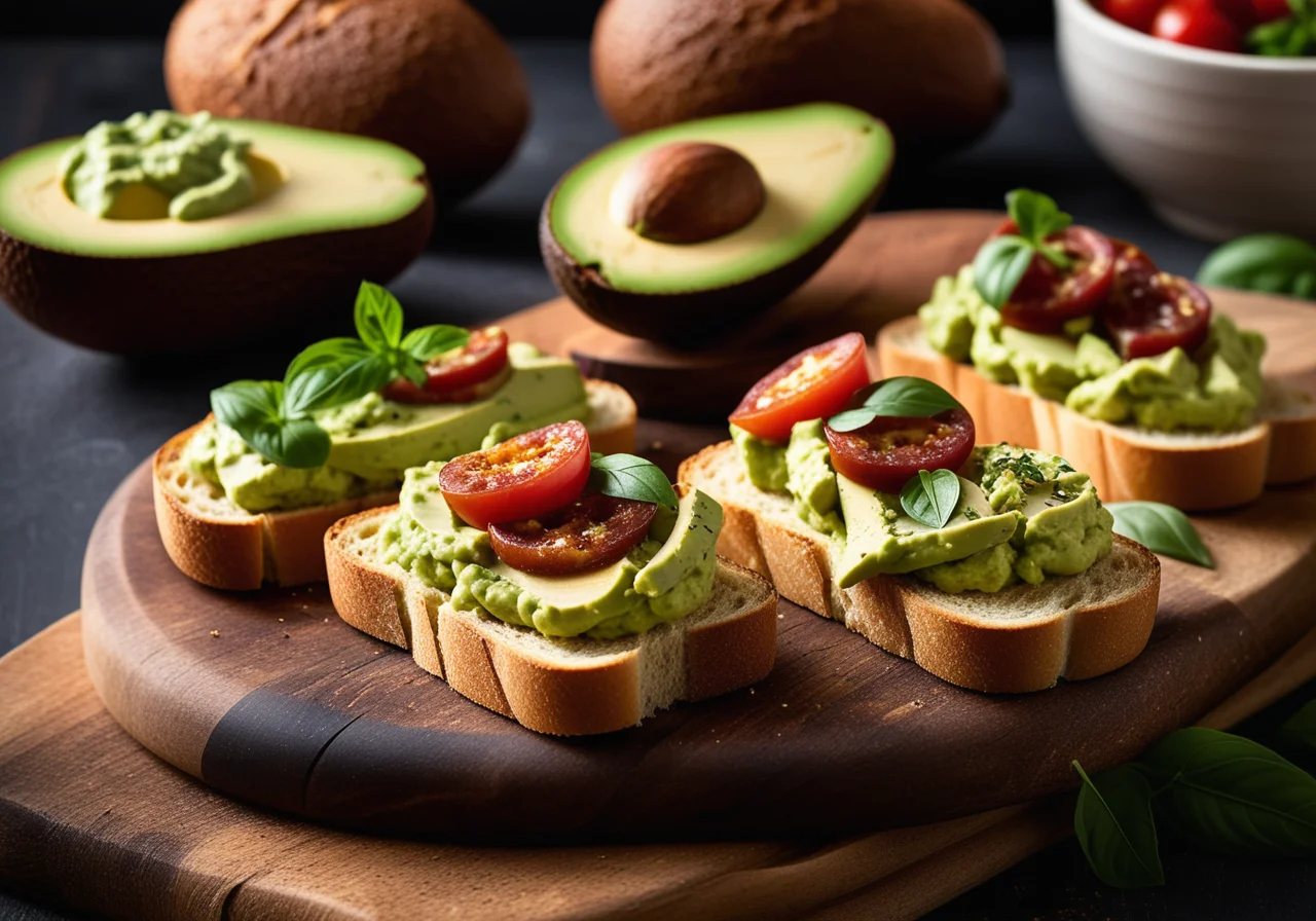 Avocado Cream with Toasted Bread and Sausage Skewers