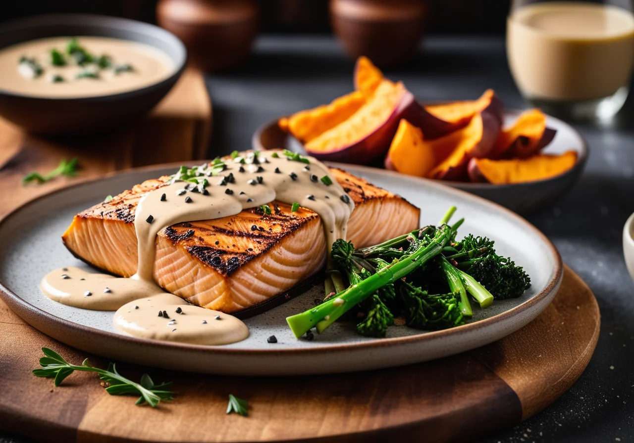 Salmon with Sweet Potatoes and Vegetables