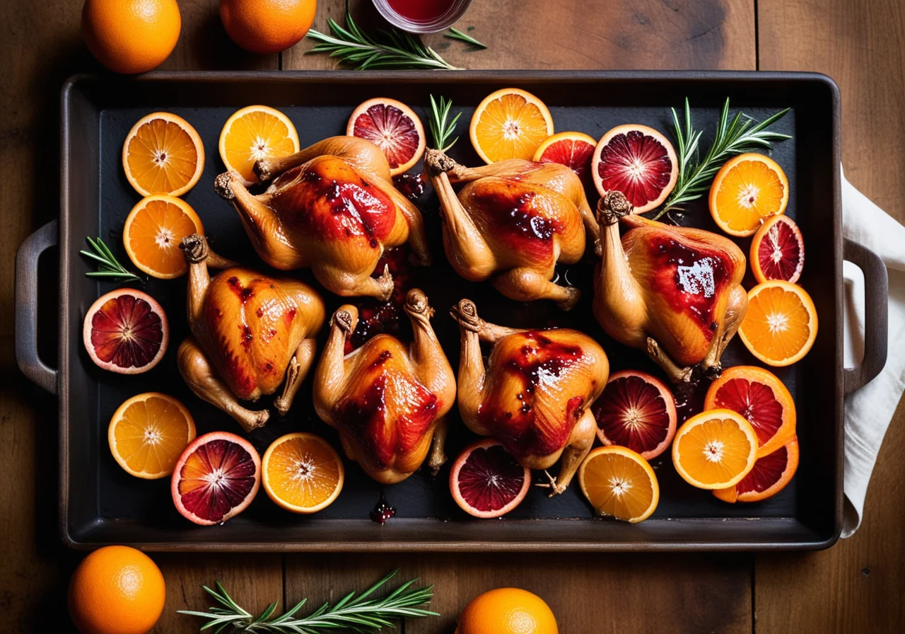 Stuckling Chickens with Blood Oranges