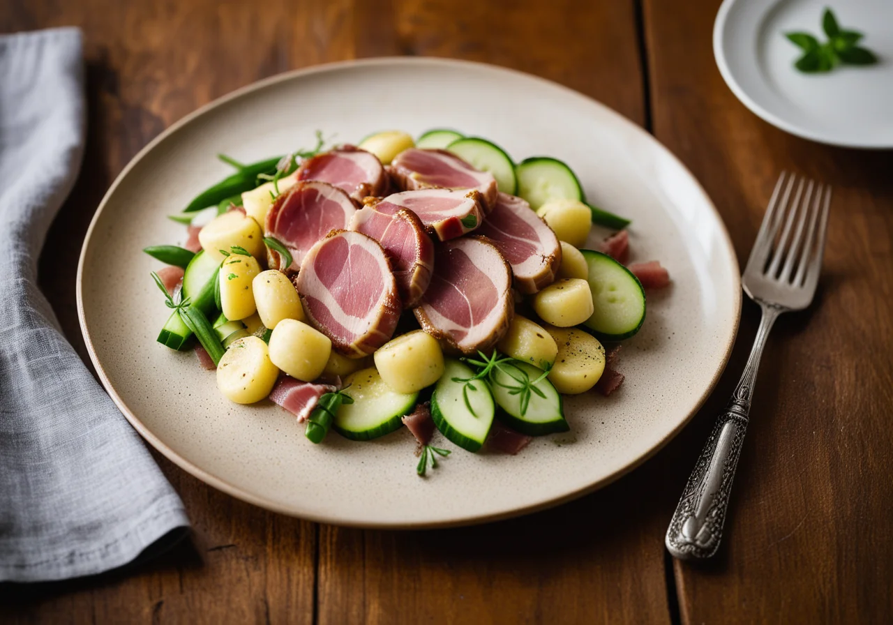 Pork Saltimbocca with Gnocchi and Cucumber Salad